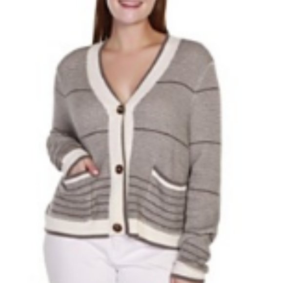 Belldini Black Label Plus Size Striped Button Front Cardigan Sweater Sz.… - Picture 1 of 9